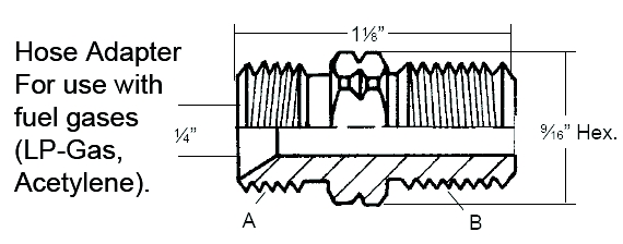 Hose Adapter For use with fuel gases (LP-Gas, Acetylene).